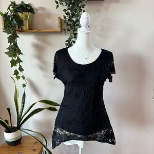 Othr Black Lace Short Sleeve Top